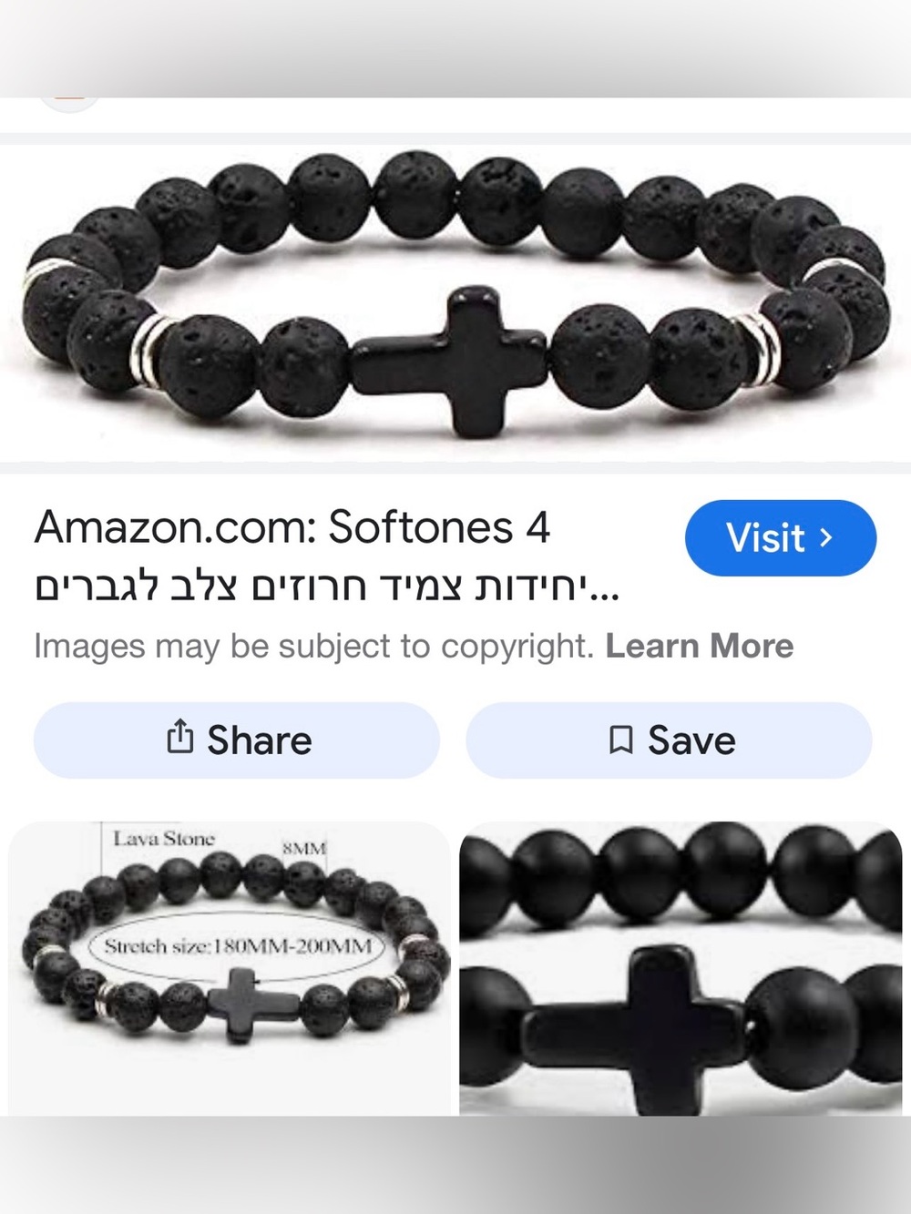 #2516*Unisex’s Black LAVA Beaded Cross Bracelet with Inspirational Card - Picture 2 of 15
